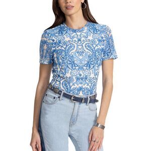 Johnny Was Womens Eleanor Mesh T-Shirt, Blue